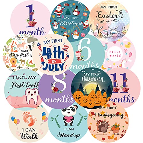 Baby Milestone Cards,Milestone Wooden Circles,Baby Months Signs,Monthly Milestone Wood Discs,Double Sided Printing,Set of 13