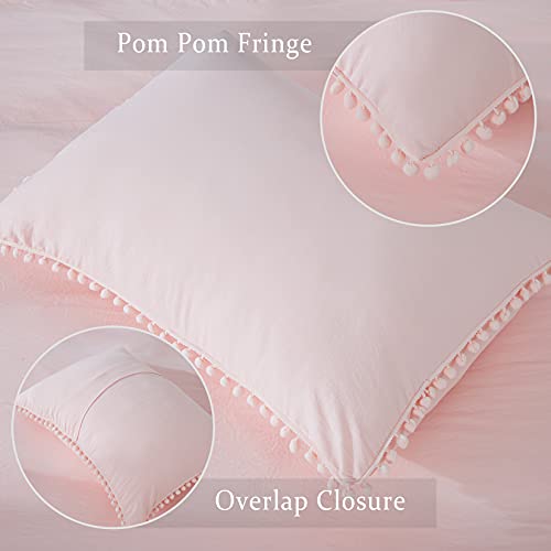 CAROMIO Pink Duvet Cover Queen Size, 3 Pieces Soft Washed Microfiber Duvet Cover Set with Boho Pom Pom Fringe, Pink, 90×90 inches | The Storepaperoomates Retail Market - Fast Affordable Shopping