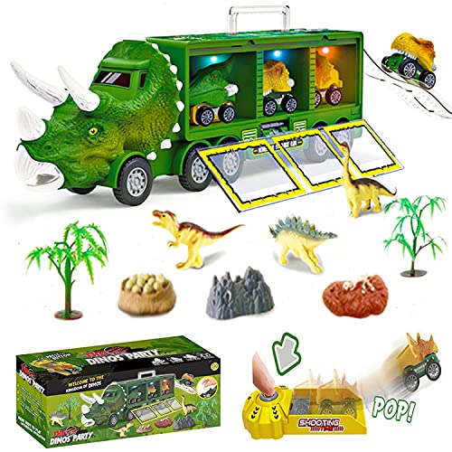 Dinosaur Toys for 3 4 5 6 7 Year Old Boys, Kids Toys Pull Back Dinosaur Transport Truck with Sound and Music&Light Toy Cars, Best Gift Party Christmas Birthday Gifts for Boys&Girls Age 3 4 5 6 7