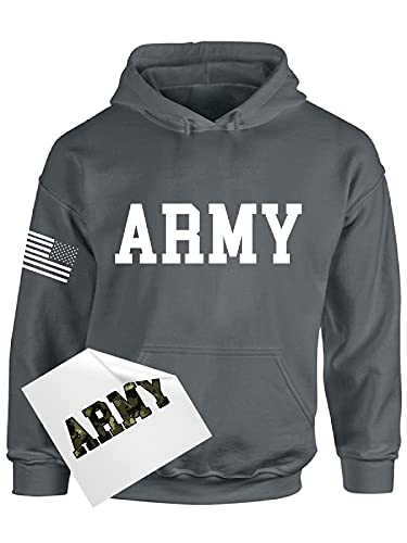Awkward Styles Army Hoodie Military Sweatshirt with USA Flag on Sleeve + Sticker Gift (XXXX-Large, Charcoal with White Flag)