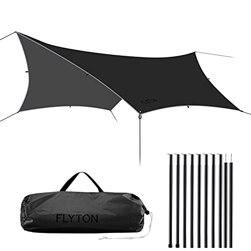Hammock Rain Fly Waterproof Camping Traps Tent Traps,Great for Hammock Shelter and Backpacking Traps,Lightweight and Portable,13.8X13.5FT/13.8X17.7FT,Comes with a Pair of Trap Poles.