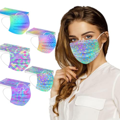 Peky 50PCS Colorful Disposable Printed Face_Masks,with Shiny Unique Crack Design,3-Ply Protection for Adults Women (Adult-1)