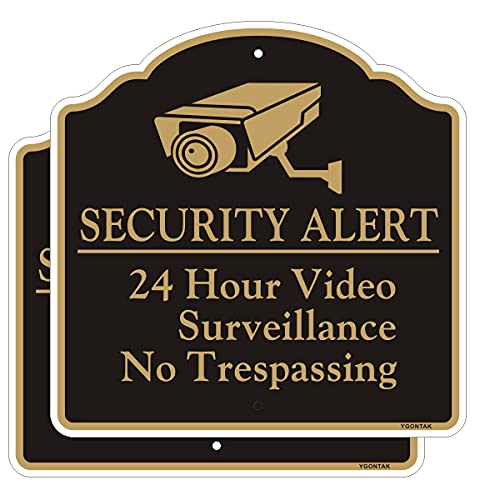 2Pack 24 Hour Video Surveillance Sign No Trespassing Waring Sign Security Alert 12×12 inch Reflective Aluminum Alloy CCTV Security Camera Signs