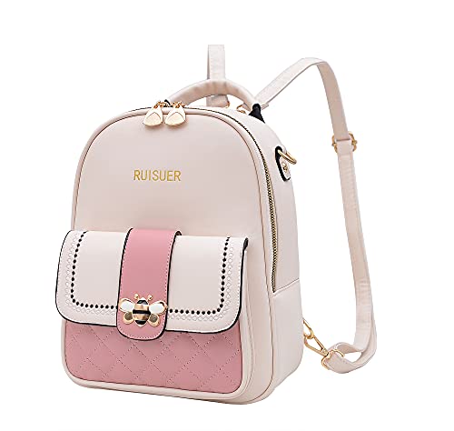 RUISUER Backpack Purse for Teen Girls Mini Backpack for Women Cute PU Leather Bookbag Small Shoulder Bag Handbag White