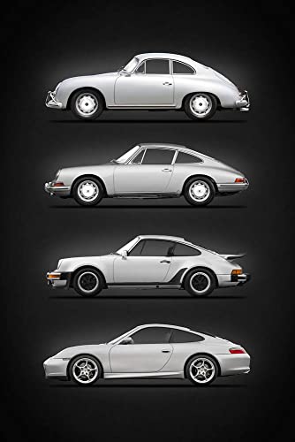 Imagekind Evolution of the 911 Vintage Classic German Sports Car Models History Style Original Modern Illustration Design by Mark Rogan, Poster Art Print, Wall Decor | 21×32