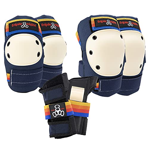 Triple Eight Saver Series Adult/Child Pad Set with Kneesavers, Elbowsavers, and Wrist Savers, for Skate, Bike, and Roller, Small, Pacific Beach