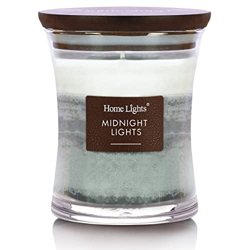 HomeLights 3-Layer Highly Scented Candles – Midnight Lights, Hourglass Large Jar Candles for Home – Burns Up to 45 Hours, Natural Soy Wax, Wooden Lid, 11.3 OZ