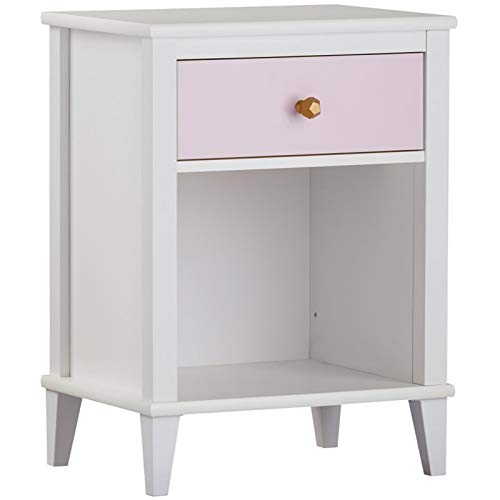 Home Square 2 Piece Kids Bedroom Set with Nightstand and Desk in White and Pink