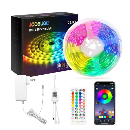 JCOBUGE Led Strip Lights 32.8ft, Smart Light Strips with App Control Remote, 5050 RGB Led Lights for Bedroom, Music Sync Color Changing Lights (APP+Remote +Mic)