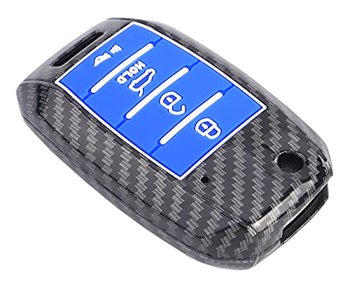 Key Fob Cover Case for Kia Optima Soul Sorento Rio Sportage Carens 4 Buttons Keyless Entry Remote Case Holder ABS Carbon Fiber Pattern (Blue)