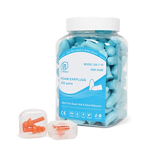 Slim Size Foam Ear Plugs for Small Ear Canals Women, Kids, 100 Pairs, 35dB SNR Noise Canceling Sound Blocking Reduction Earplugs for Sleeping, Snoring, Work, Shooting, Studying, Loud Noise, Lake Blue