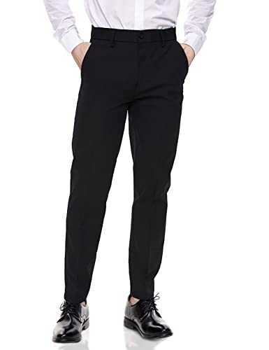 Plaid&Plain Men’s Dress Pants Slim Fit Stretch Khaki Pants Wrinkle Free 8802 Black 34×30