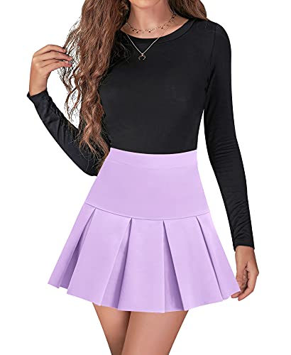 High Waisted Pleated Skirts for Women Skater Tennis Skirt with Shorts Pockets Cute Mini A-Line Skirt (#1 Light Purple,Large)