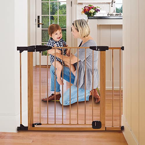 Toddleroo by North States 40.5″ Wide Woodcraft Steel Baby Gate with Auto Close: Self-Closing gate with Hold-Open Feature. Pressure Mount. Fits Openings 29.75” to 40.5” Wide (30″ Tall, Brown)