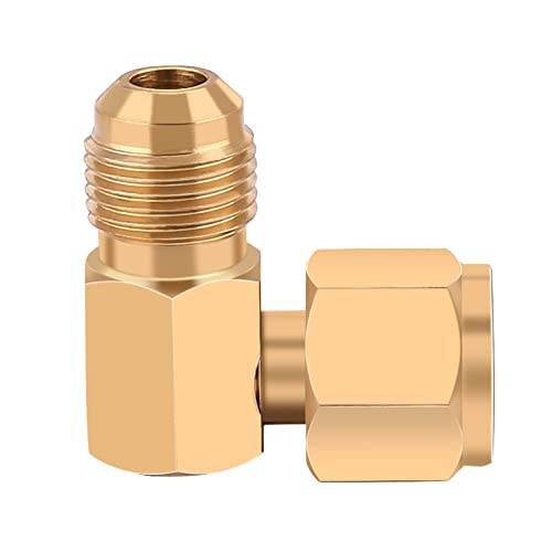 WADEO 90° Elbow Connector for Camco Olympian Low Pressure Wave Heaters, 3/8″ Female Swivel Flare x 3/8″ Male Flare, 100% Solid Brass