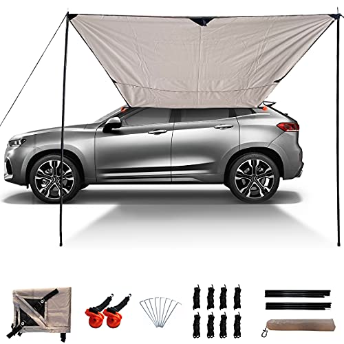 Slan Arrow Versatility Car Awning Camping Car Tail Tent Waterproof Shed 210D Silver Coated Oxford Cloth Tent for Outdoor Activities Like Camping Mountaineering Fishing for Vehicles SUV RV (Grey)