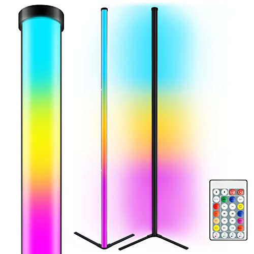 Set of 2 Corner Floor Lamp, 60″ Ambient Reading LED Floor Lights with Remote Control, Modern RGB Dimmable Decoration for Living Room, Bedrooms, Home Décor, Party, Bar- Matte Black