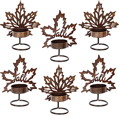 MAGGIFT Set of 6 Maple Leaf Tea Light Candle Holders Metal Thanksgiving Centerpiece, Fall Autumn Harvest Home Tabletop Decorations Holiday Rustic Decor, Table Display Kitchen Thanksgiving Decor
