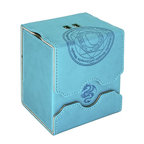 Zoopin Leather Deck Box with Built-in Spinning Life Counter, Cyan for MTG,Yugioh,Pokeman,TES Legacy,Munchkins CCG Decks and Also Small Tokens or Dice- Hold 100 Sleeved Cards or 150 Naked Cards …