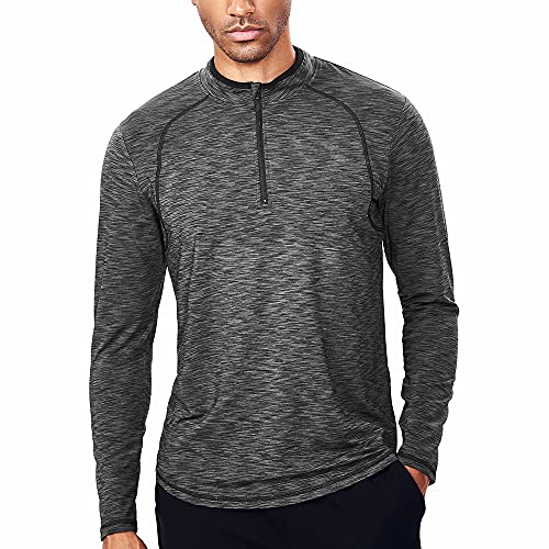 Quarter Zip Men Athletic Pullover(Black & Grey,L)