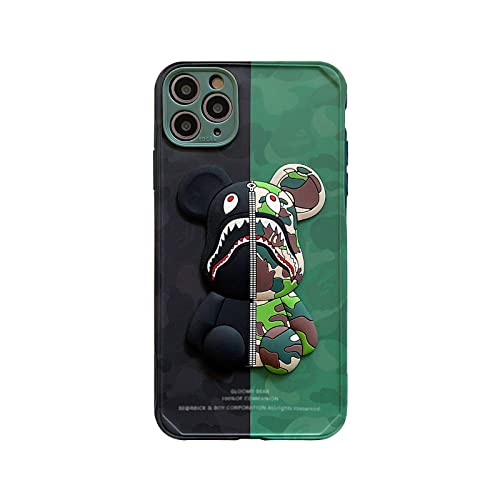 Jeriwell Camo Phone Case Compatible with iPhone 11 Pro Max 6.5 inch Cool ArmyGreen 3D Bear Pattern Fashion Full Body Protection Case/Cover/Skin for Boy Men (for iPhone 11 Pro Max)