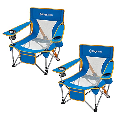 KingCamp Folding Camping Chair Low Seat Portable Light Weight Chair with Cup Holder & Front Pocket for Outdoor, Garden, Fishing, Beach, Travel, Picnic, Hiking, 2 Pack