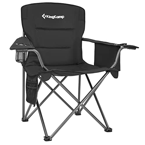 KingCamp Oversized Folding Camping Chair for Adults Portable Outdoor Lawn Heavy Duty with Cooler, Cup Holder, Side Pocket,Carry Bag, one Size, Black-7.2lbs