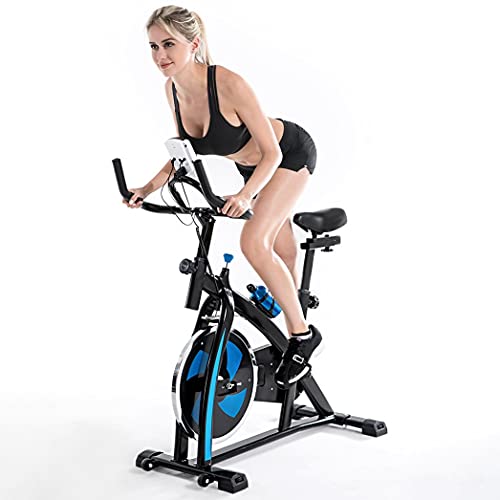 CWGMG Exercise Bike, Indoor Cycling Bike, Fitness Stationary Bicycle with Resistance and LCD Display for Gym Home Cardio Workout Machine Training (Blue)