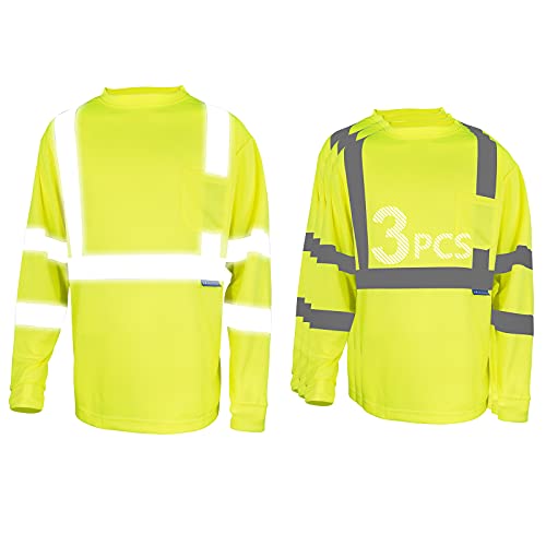 LX Reflective Safety Shirt Long Sleeve High Visibility Reflective Breathable Unisex Fast Dry Safety T Shirt for Work Warehouse Cycling Construction Running Class 3