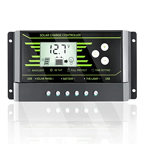 PowMr 10A Solar Charge Controller 12V 24V Auto, 10amp PWM Solar Controller with LCD Display and 5V Dual USB Port, for Lead Acid Batteries | The Storepaperoomates Retail Market - Fast Affordable Shopping