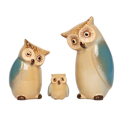 3pcs Ceramic Owl Statue, Owl Family Porcelain Figurine, Garden Animals Ornaments, Figurine Crafts Animals Statue Abstract Sculpture for Home Decor, Event