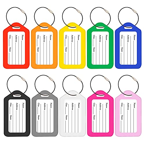 10 Pcs Luggage Tags, 3.4×1.9 Inches Plastic Luggage Identifiers with Lanyard, Name Tags Travel Accessories, Waterproof ID Tags Multi-Color Airplane Suitcase Labels