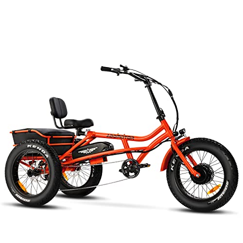ADDMOTOR Motan M-360 Electric Trike, Adult 3 Wheel Electric Bicycle 750W 48V 20Ah Lithium Battery, Holds Up to 350 lbs, Semi-Recumbent Electric Tricycles with Shimano 7 Speeds+Rear Bike Bag (Orange)