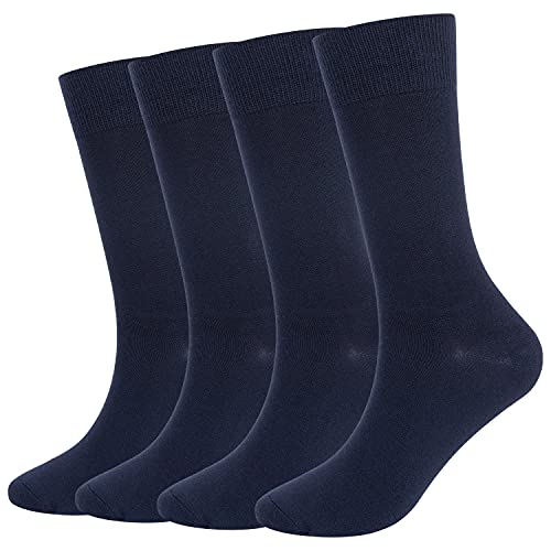 Athlemo Men’s Bamboo Dress Premium Socks 4 Pack Crew Business Casual Breathable Sock Odorless Navy 10-13