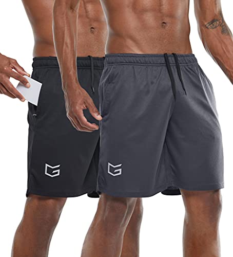 G Gradual Men’s 7″ Workout Running Shorts Quick Dry Lightweight Gym Shorts with Zip Pockets (2 Pack: Black/Dark Grey Large)