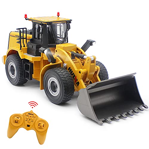 Mostop Remote Control Front Loader 9 Channel Bulldozer Toy RC Construction Vehicles Truck, 2.4Ghz Remote Control Bulldozer 4WD Shovel Loder Tractor for Boys Kids with Lights & Sounds