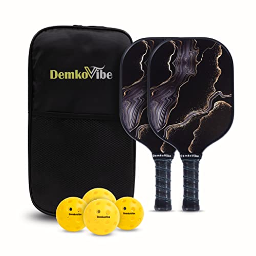 DemkoVibe Pickleball Paddles Set of 2 USAPA Approved with 4 Outdoor Indoor Balls with 1 Carrying Case