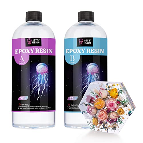 LET’S RESIN Crystal Clear Epoxy Resin, 64oz Bubbles Free Epoxy Resin, Table Top & Bar Top Casting Resin, Clear Epoxy Resin for Art Crafts, Jewelry Making