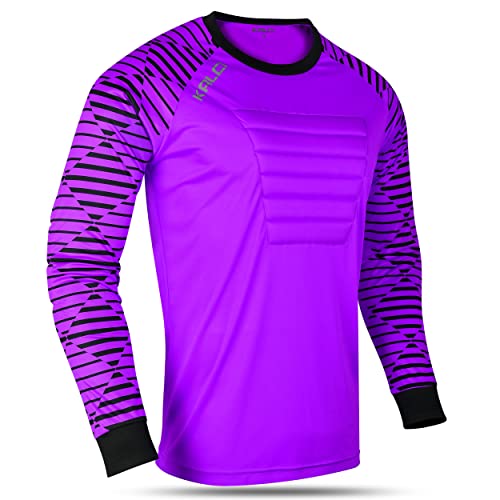 Kalci Soccer Goalie Jersey Padded Football Shirt for Adult/Kids Long Sleeve Football Padded Shirt Mens Goalkeeper Jersey Purple