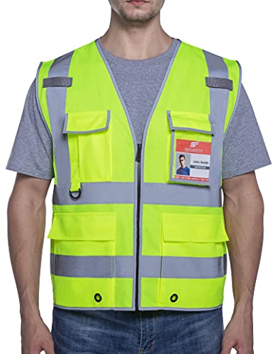 sesafety Safety Vest with 9 Pockets Gifts for Man, High Visibility Reflective Vest, ANSI/ISEA Class 2 Type R, Yellow, M