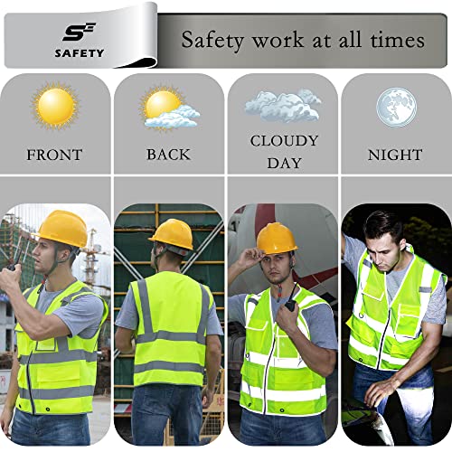 sesafety Safety Vest with 9 Pockets Gifts for Man, High Visibility Reflective Vest, ANSI/ISEA Class 2 Type R, Yellow, M | The Storepaperoomates Retail Market - Fast Affordable Shopping