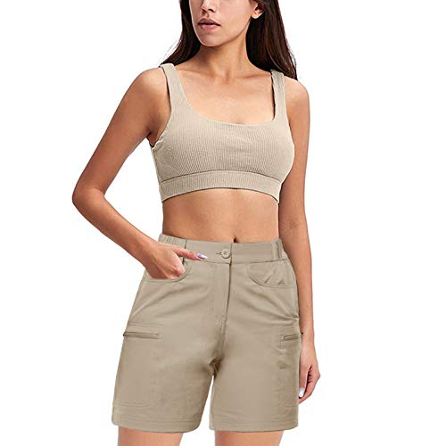 Women’s Hiking Cargo Shorts Golf Active Short Pants Summer Travel Fishing Outdoor Bermuda Shorts with Zipper Pockets Beige