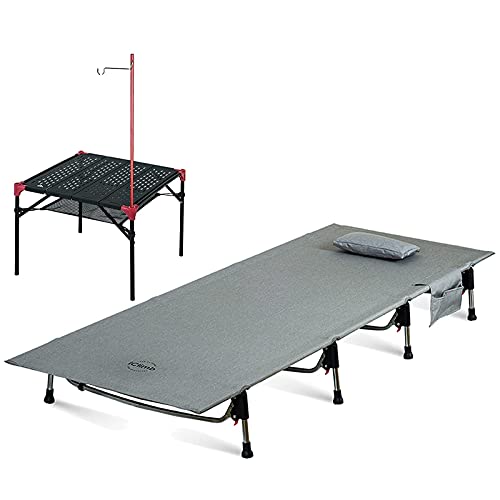 iClimb 1 Super Easy Assemble Cot and 1 Hollow Out Extendable Table with Hanger Bundle, Ultralight Compact for Adult Outdoor Camping Hiking Beach Concert