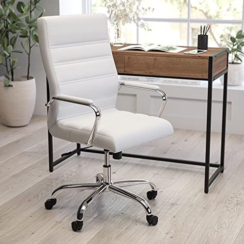 Merrick Lane Milano Contemporary High-Back White Faux Leather Home Office Chair with Padded Chrome Arms