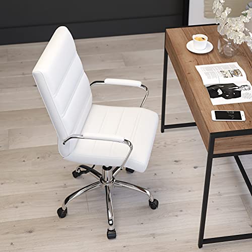 Merrick Lane Milano Contemporary High-Back White Faux Leather Home Office Chair with Padded Chrome Arms | The Storepaperoomates Retail Market - Fast Affordable Shopping