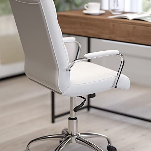 Merrick Lane Milano Contemporary High-Back White Faux Leather Home Office Chair with Padded Chrome Arms | The Storepaperoomates Retail Market - Fast Affordable Shopping