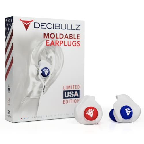 Decibullz – Custom Molded Earplugs USA Edition, 31dB Highest NRR, Comfortable Hearing Protection for Shooting, Travel, Swimming, Work and Concerts (USA)