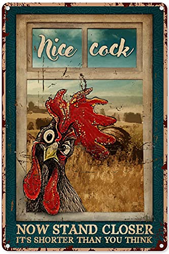 Rooster Decor for Outside Chicken Window Nice Cock Now Stand Closer It is Shorter Than You Think Metal Sign Decor Tin Aluminum Sign Wall Art Retro Metal Poster for Yard Home Garden Kitchen 16×12 Inch