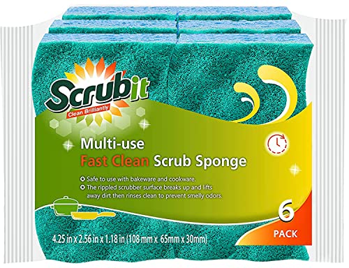 SCRUBIT Multi-Use Scrub Sponge – Non-Scratch Kitchen Sponges for Dishes, Pots & Pans – Heavy Duty & Odor-Free Rippled Scrubbing Pad, Designed for Tough Cleaning Jobs, 6 Count