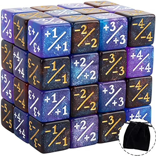 48 PCS Magic The Gathering Token Dice Counters Marble Cube D6 Dice Glitter Sparkle Starry Sky Dice for CCG Creature Stats Card Gaming MTG Accessory (2-Color Mixed)